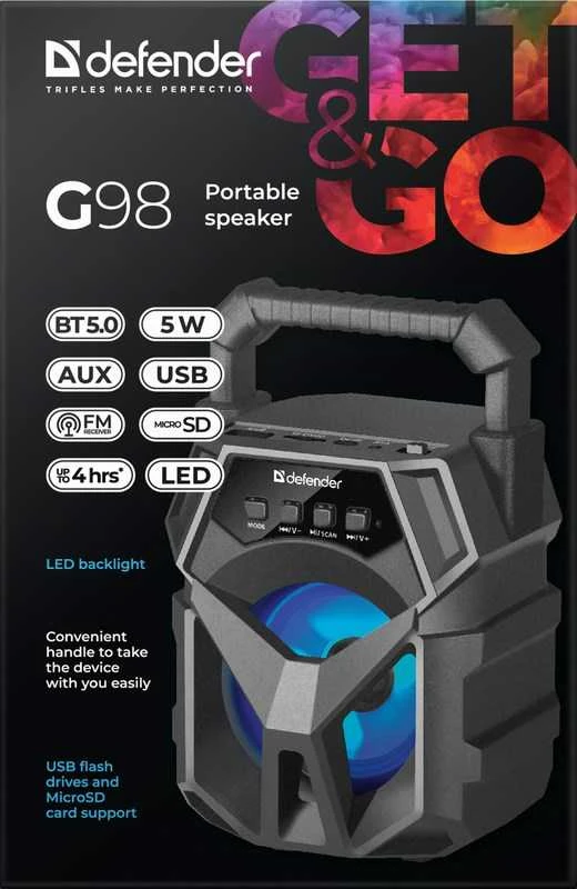 Nešiojamasis Garsiakalbis - Defender G98 Mono 5 W Juodas