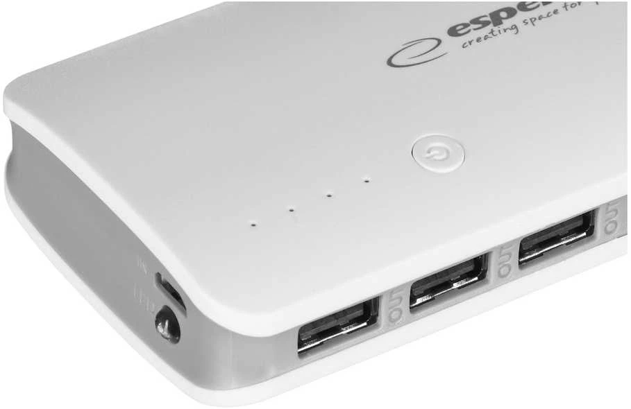 Power Bank Esperanza Radium EMP106WE (8000mAh, microUSB, USB 2.0, baltos spalvos)