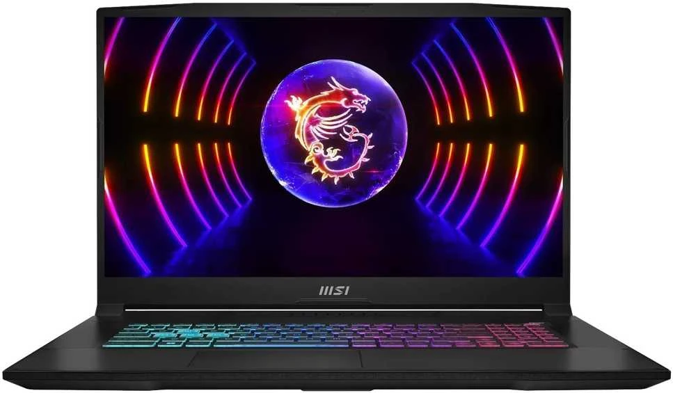 MSI Katana 17 su apšviestu ekranu ir RGB klaviatūra