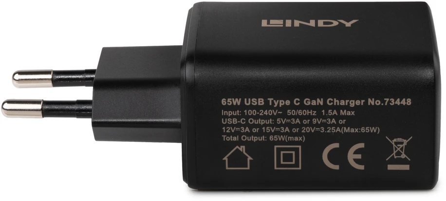 Nešiojamo kompiuterio įkroviklis - Lindy 65 W USB-C GaN įkroviklis