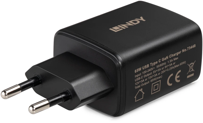 Nešiojamo kompiuterio įkroviklis - Lindy 65 W USB-C GaN įkroviklis