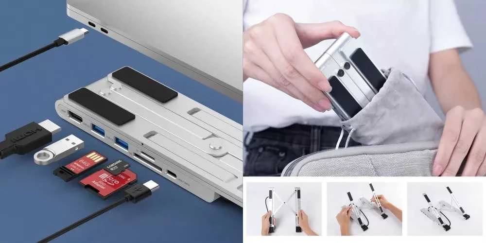 Nešiojamo kompiuterio stovas CHOETECH su 7 prievadų USB Type-C šakotuvu