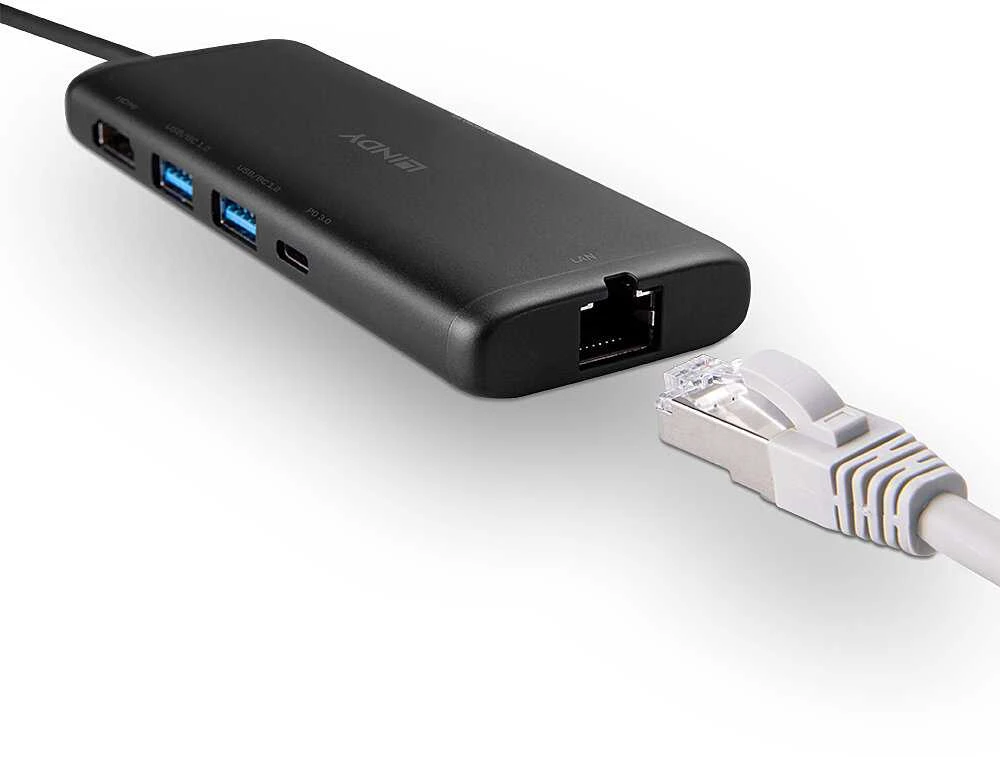 Nešiojamojo Kompiuterio Dokavimo Stotis - LINDY DST-Mini, USB-C Nešiojamojo Kompiuterio Mini Dokavimo Stotis, 4K Palaikymas, 100W Perėjimo Įkrovimas 4K HDMI®, PD 3.0 100W, Gigabit Ethernet, MicroSD ir SD, Juoda
