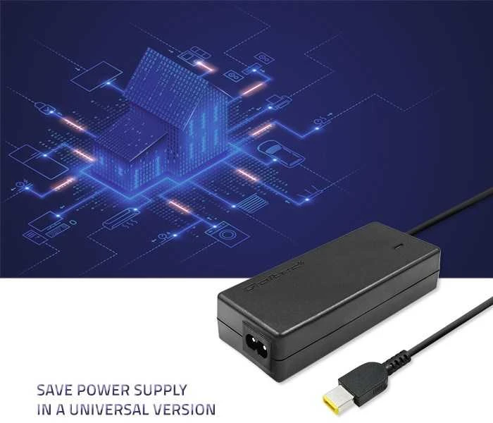 QOLTEC 50053 Nešiojamas kompiuteris Kintamosios srovės adapteris Lenovo 65W 20V 3.25A Plonas antgalis + maitinimo laidas