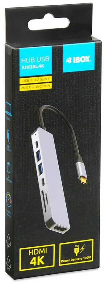 USB Hub - iBox IUH3SL4K 5000 Mbit/s USB Type-C, USB Type-A, HDMI, Sidabrinis