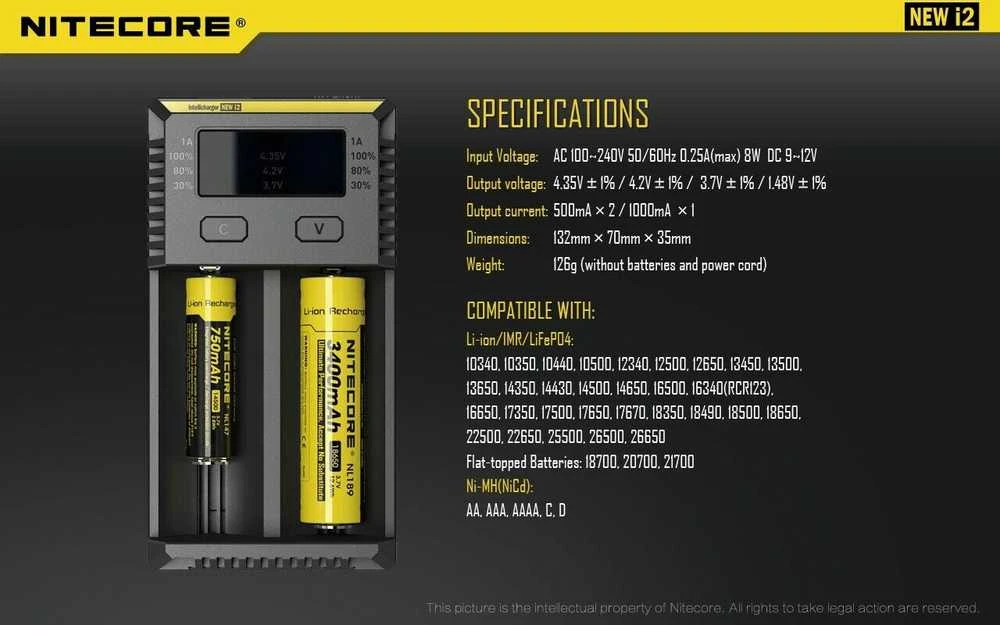 Nitecore New I2 Intellicharger Baterijų Įkroviklis