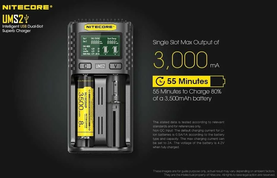 AKUMULIATORIŲ ĮKROVIKLIS 2 SLOT/UMS2 NITECORE