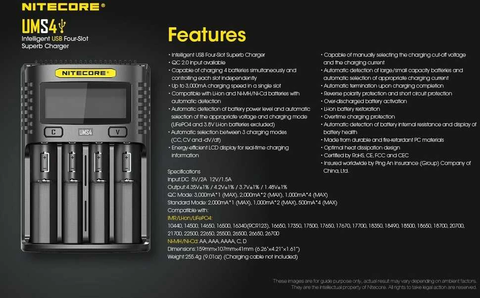 Nitecore UMS4 4 x Penlite įkroviklis (AA/AAA) su indikatoriumi