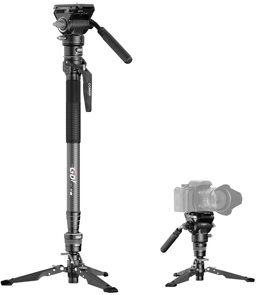 null Fotoaparato monopodas - COMAN M1 PRO V5 175 cm anglies pluošto vaizdo monopodas su hidrauline galvute