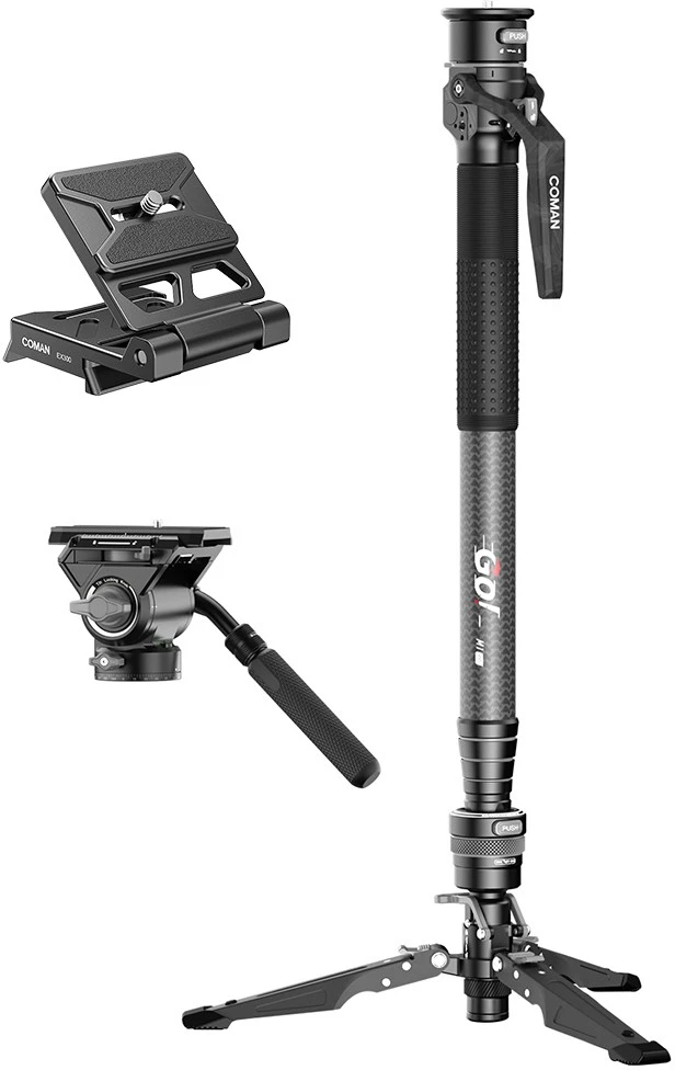 null Fotoaparato monopodas - COMAN M1 PRO V5 175 cm anglies pluošto vaizdo monopodas su hidrauline galvute
