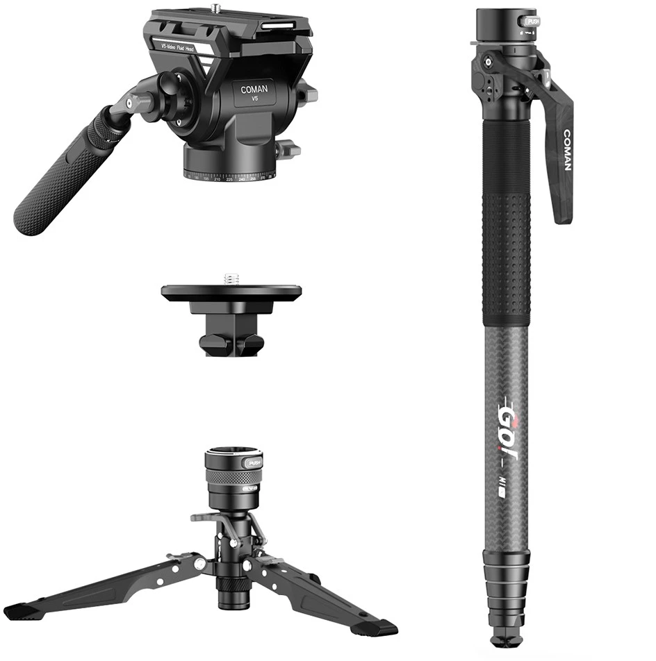 null Fotoaparato monopodas - COMAN M1 PRO V5 175 cm anglies pluošto vaizdo monopodas su hidrauline galvute