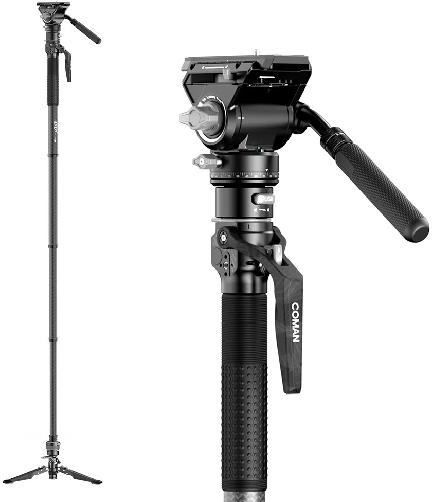 null Fotoaparato monopodas - COMAN M1 PRO V5 175 cm anglies pluošto vaizdo monopodas su hidrauline galvute