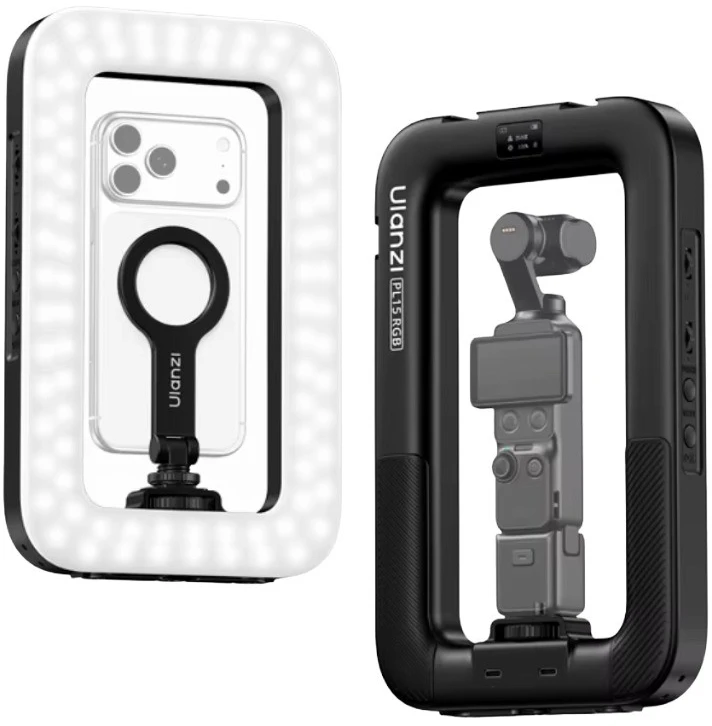 Multiblitz null LED šviestuvas - Ulanzi PL15RGB su magnetiniu telefono laikikliu, 2 500–9 000 K, HSI, 20 efektų, USB-C, 90 min. baterija