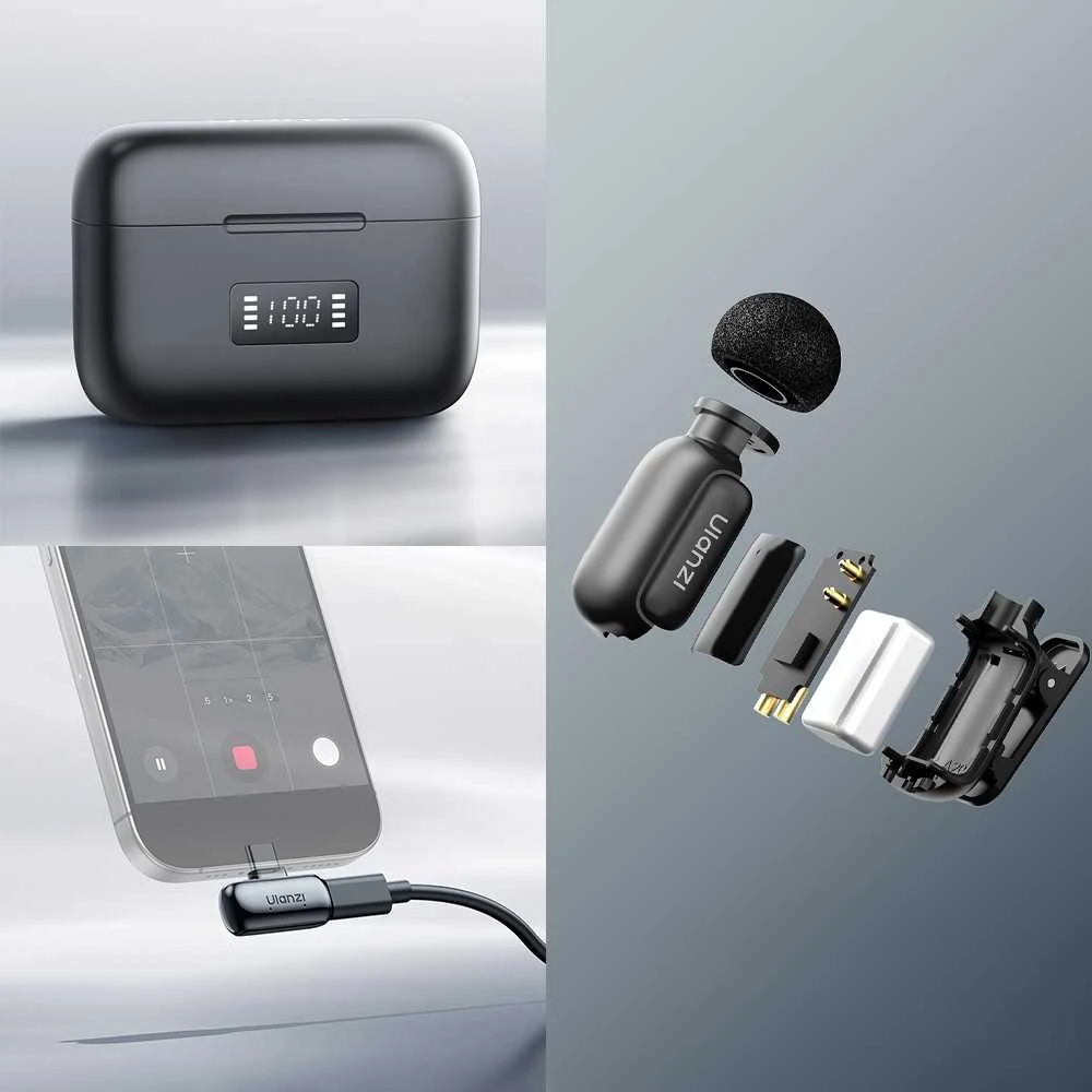 Mikrofono sistema - ULANZI A30 Tiny Mic USB-C bevielis, 2 siųstuvai, triukšmo slopinimas