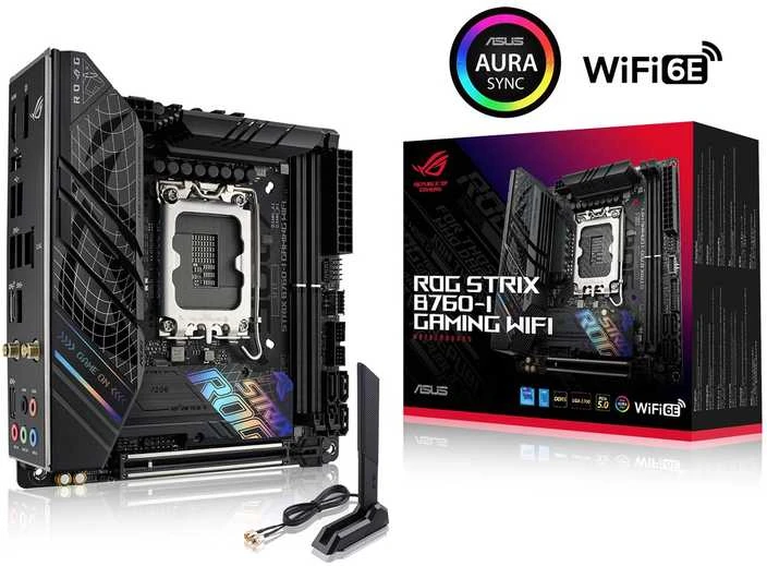 Pagrindinė plokštė ASUS Intel B760 Express / LGA1700 / Mini-ITX / Atmintis DDR5 / Atminties lizdai 2 / 1xPCI-Express 5.0 16x / 2xM.2 / 1xHDMI / 1xDisplayPort / 3xUSB 2.0 / 3xUSB 3.2 / 2xUSB-5  /  STRIXB760-IGAMINGWIFI