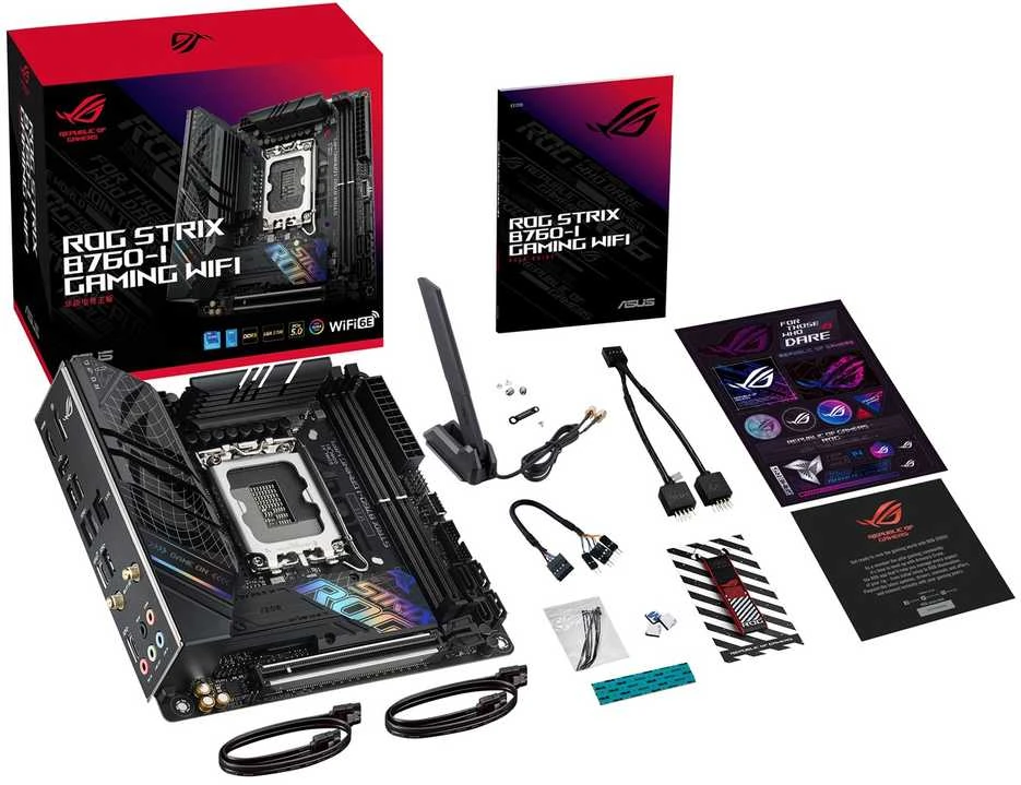 Pagrindinė plokštė ASUS Intel B760 Express / LGA1700 / Mini-ITX / Atmintis DDR5 / Atminties lizdai 2 / 1xPCI-Express 5.0 16x / 2xM.2 / 1xHDMI / 1xDisplayPort / 3xUSB 2.0 / 3xUSB 3.2 / 2xUSB-5  /  STRIXB760-IGAMINGWIFI