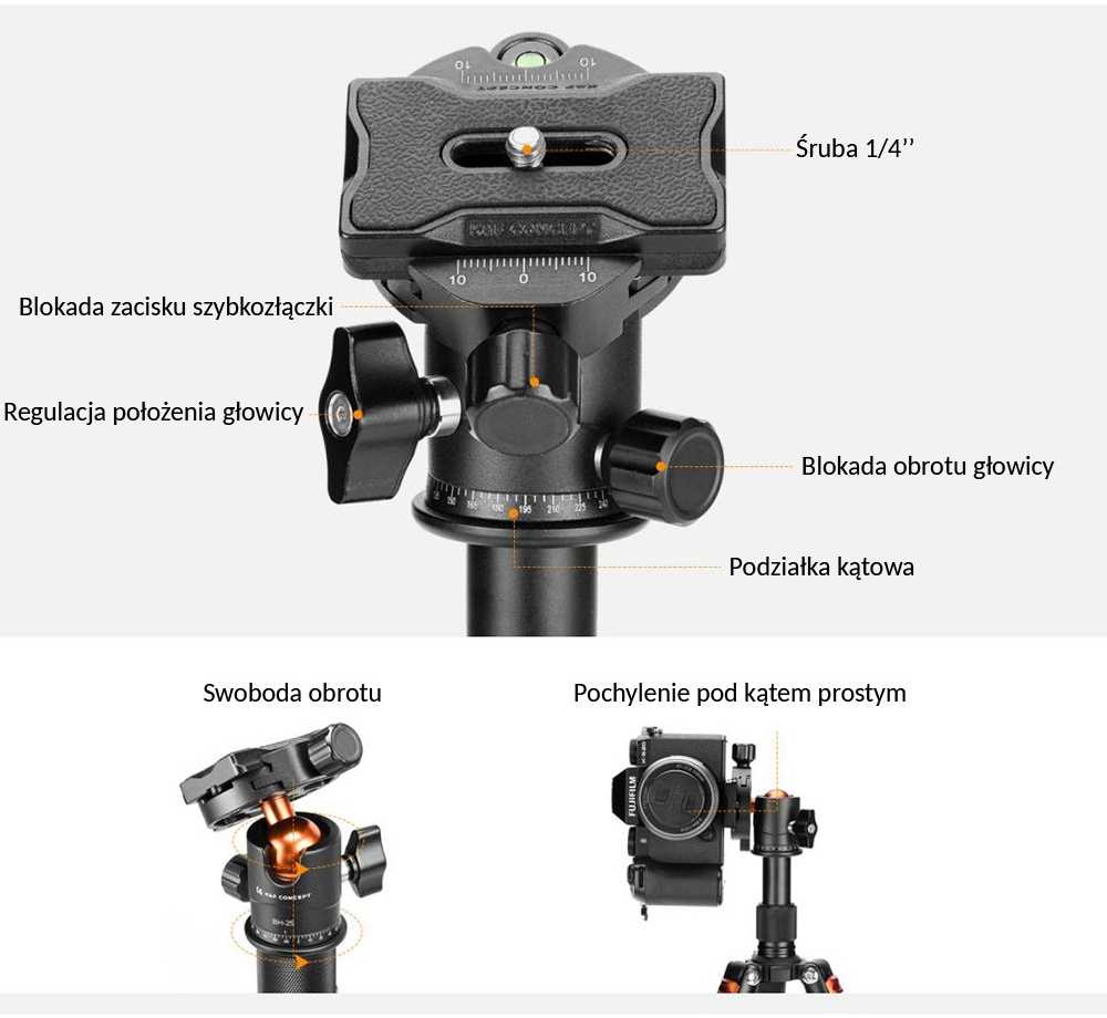 K&F Concept S225A1 trikojis su BH-25 rutuline galvute