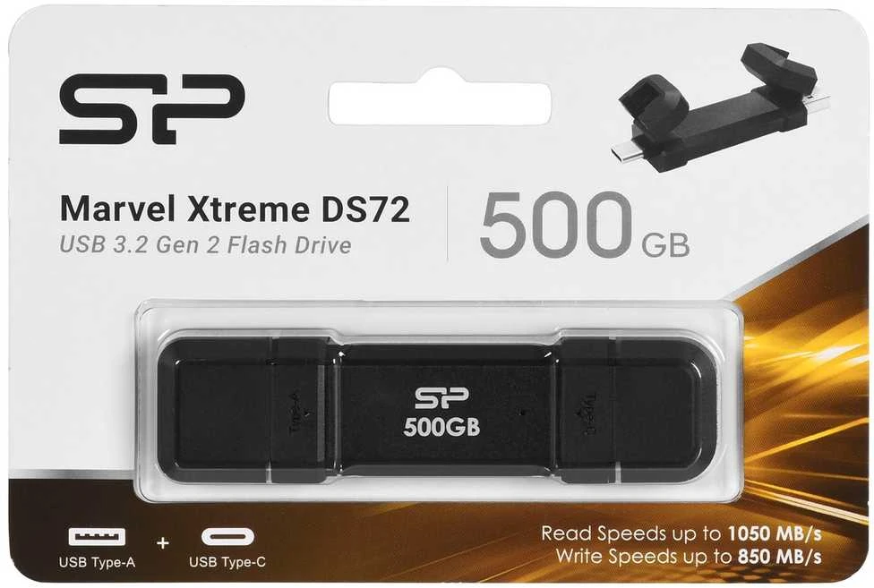 Silicon Power Portable Išorinis kietasis diskas SSD | DS72 | 500 GB | USB Type-A/USB Type-C 3.2 Gen 2 | Juodas