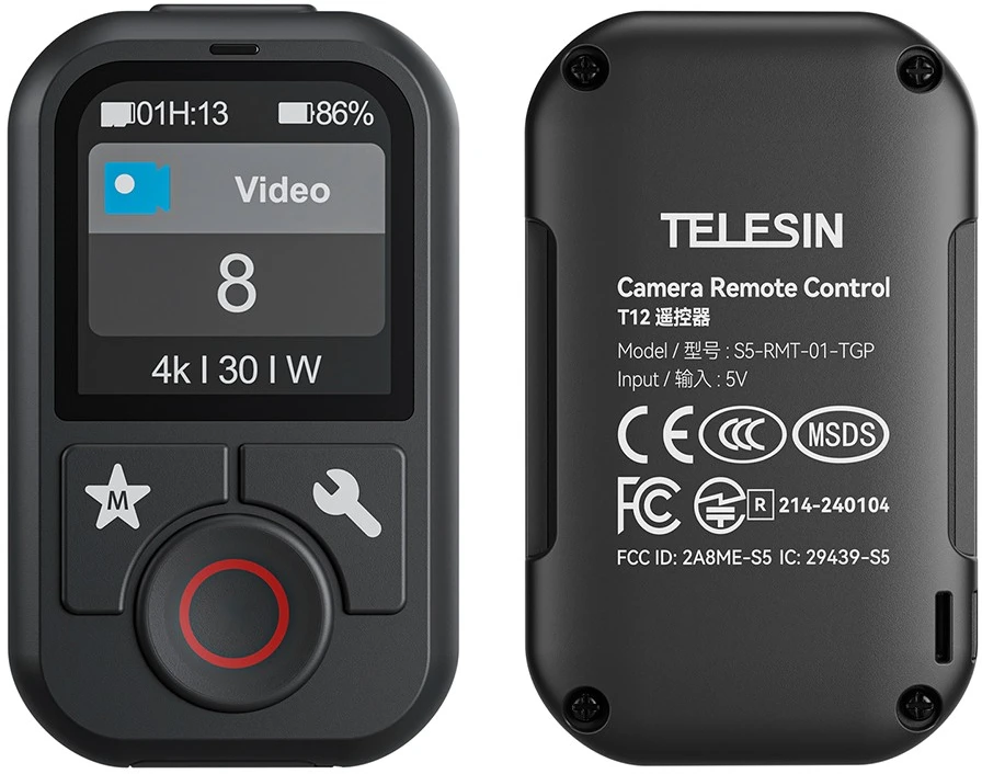 Fotoaparato Nuotolinio Valdymo Pultas - Telesin S5-RMT-01-TGP T13 Bluetooth Nuotolinio Valdymo Pultas 80 m 5 Fotoaparatams 1,4 Colio Spalvotas Ekranas USB-C 5 Valandų Baterija Atsparus Vandeniui
