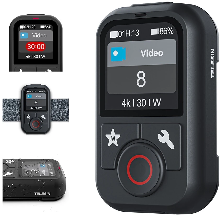 Fotoaparato Nuotolinio Valdymo Pultas - Telesin S5-RMT-01-TGP T13 Bluetooth Nuotolinio Valdymo Pultas 80 m 5 Fotoaparatams 1,4 Colio Spalvotas Ekranas USB-C 5 Valandų Baterija Atsparus Vandeniui
