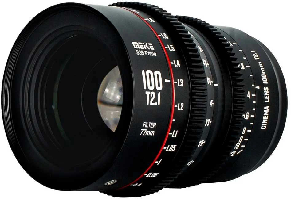 Objektyvas - Meike MK 100mm T2.1 EF montavimas, 0.9m fokusas, 12 peiliukų diafragma