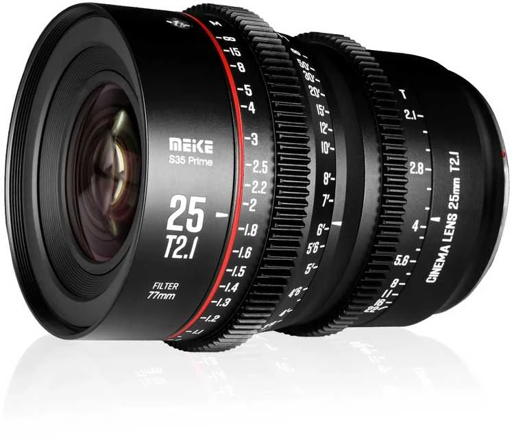 Objektyvas - Meike MK 25mm T2.1 S35 PL tvirtinimas, T2.1, 25mm, 77mm filtro sriegis