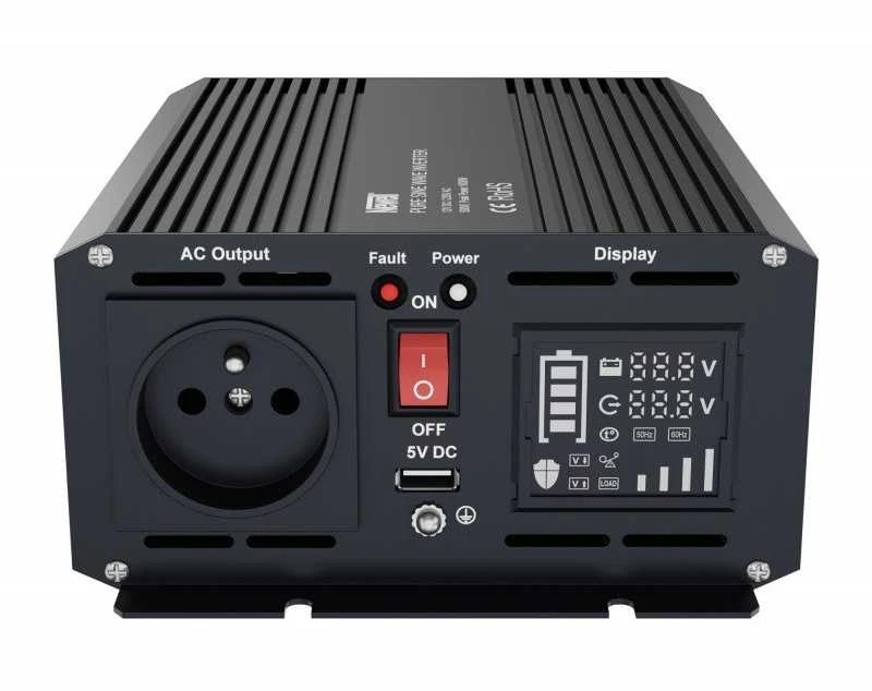 Objektyvas Newell įtampos keitiklis su gryna sinusine banga 12 V / 230 V, 500 W.