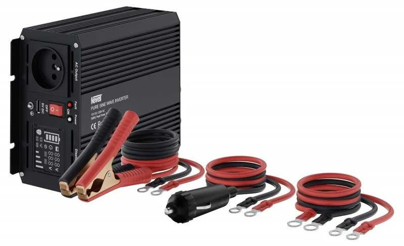 Objektyvas Newell įtampos keitiklis su gryna sinusine banga 12 V / 230 V, 500 W.