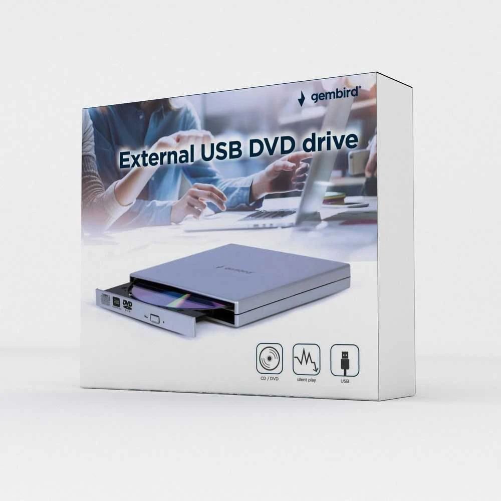 Kietasis diskas Gembird DVD-USB-021-SV External USB DVD drive, sidabrinis