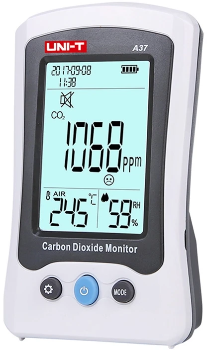 CO2 matuoklis patalpoms, 400-5000ppm; drėgmė 0- 99%, -10 to 50°C, UNI-T