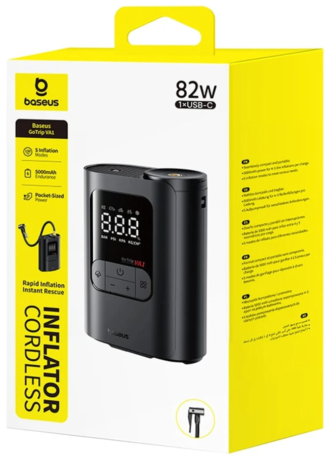 Oro Kompresorius - Baseus GoTrip VA1 Mini 5000 mAh Skaitmeninis Ekranas Juodas