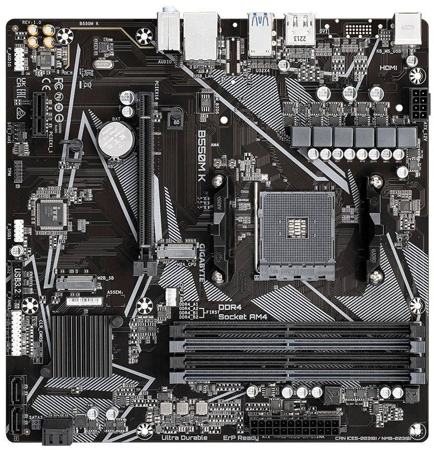 Pagrindinė plokštė Motininė Plokštė - GIGABYTE B550M K AMD Ryzen 5000, 4733MHz DDR4, PCIe 4.0 M.2, 1GbE LAN