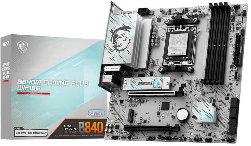 Pagrindinė plokštė MSI B840M GAMING PLUS WIFI6E | Procesorių šeima AMD | Procesoriaus lizdas AM5 | DDR5 | Palaikomos standžiojo disko sąsajos SATA, M.2 | SATA jungčių skaičius 4