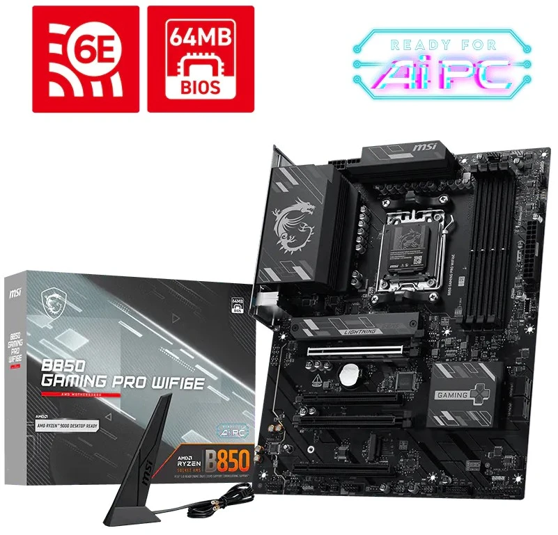 MSI B850 GAMING PRO WIFI6E pagrindinė plokštė AMD B850 su AM5 ATX lizdu