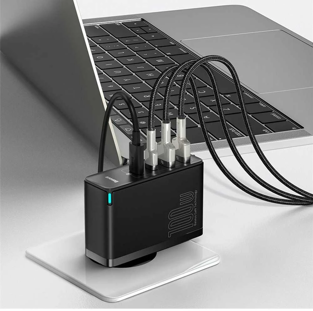 Greitas kelioninis Baseus GaN2 Pro įkroviklis 2x USB + 2x USB-C, 100W, EU (juodas)