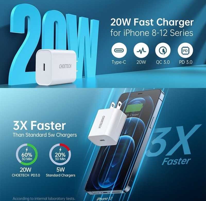 Choetech Q5004 EU USB-C tinklo įkroviklis, 20 W (baltas)