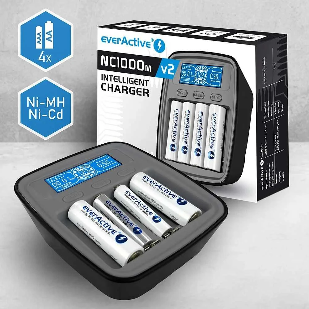 EverActive NC-1000M V2 įkroviklis su baterijomis