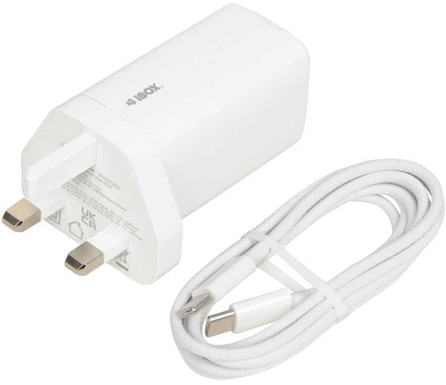 iBOX C-65 Baltas, GaN 65W universalus įkroviklis, JK kištukas