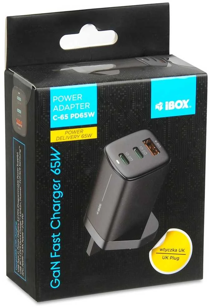 iBOX C-65 Juodas, GaN 65W universalus įkroviklis su JK kištuku