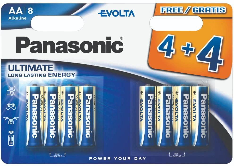 Panasonic Batteries Baterija - Panasonic Evolta LR6EGE/8B 4+4 Aštuonios AA Baterijos