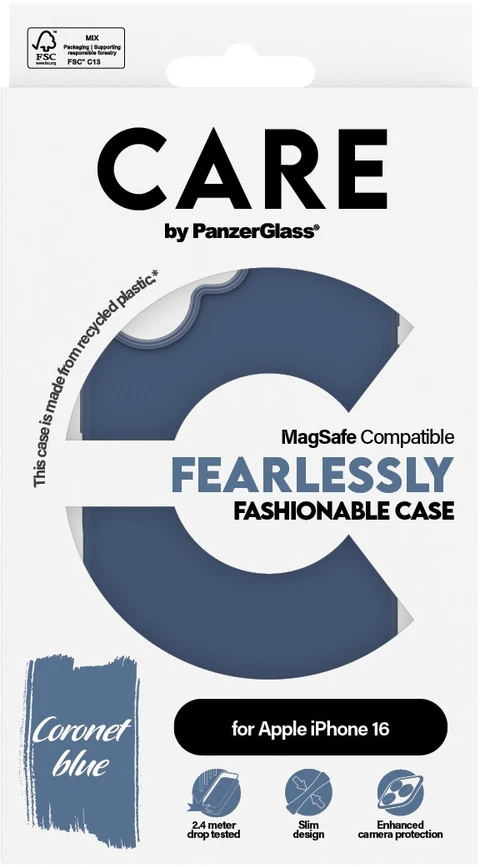 Dėklas Panzer Glass CARE by PanzerGlass Fashion galinis dangtelis MagSafe, skirtas iPhone 16 – mėlynas