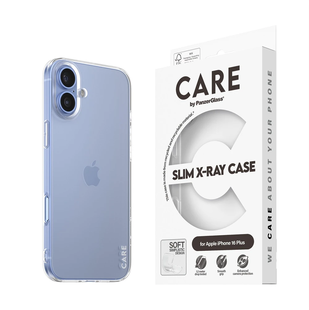 Panzer Glass CARE Fashion dėklas X-Ray Soft Basic iPhone 16 Plus, skaidrus