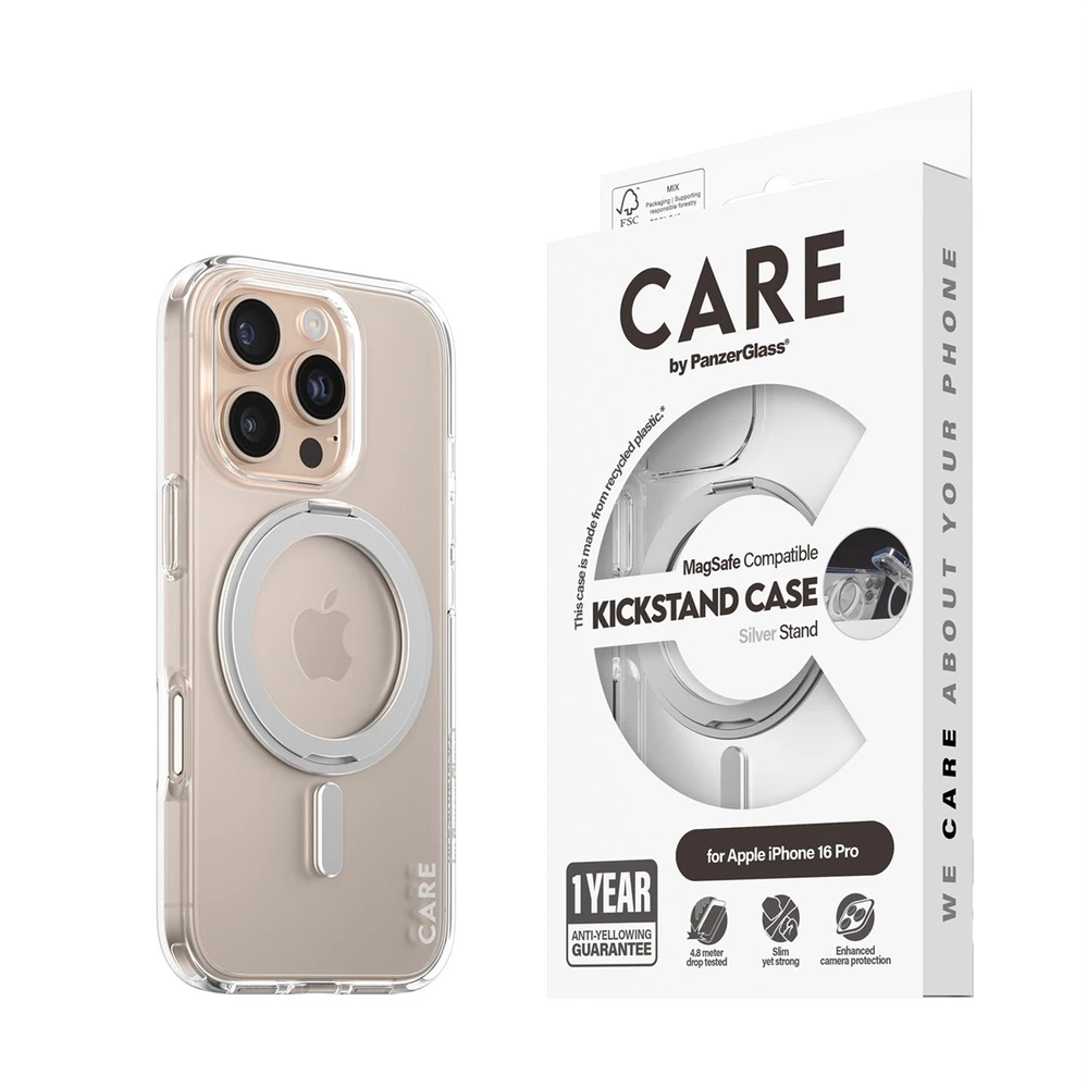 Panzer Glass CARE by PanzerGlass Feature Kickstand Apple iPhone 16 Pro 6.3" sidabrinis/sidabrinis MagSafe 1326