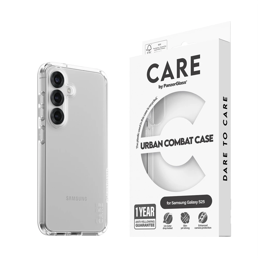 Dėklas Panzer Glass CARE by PanzerGlass Flagship Case Urban Combat w. Skaidrus rėmelis Samsung Galaxy S25, skaidrus