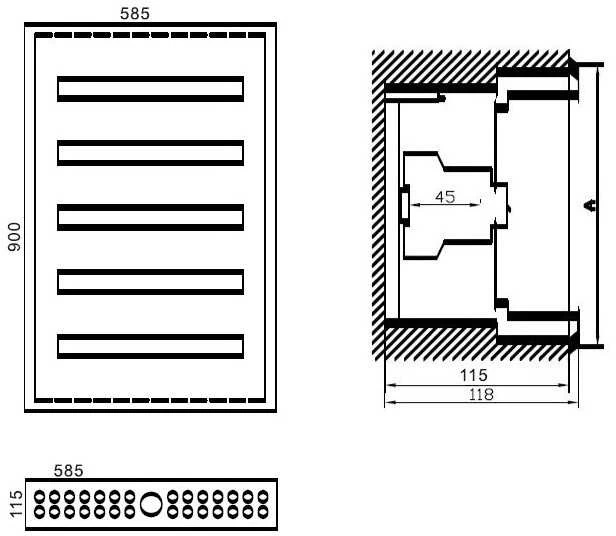 Paskirstymo Skydas Tibox 585x900x115mm; 5x24mod., Ip54, Potinkinis