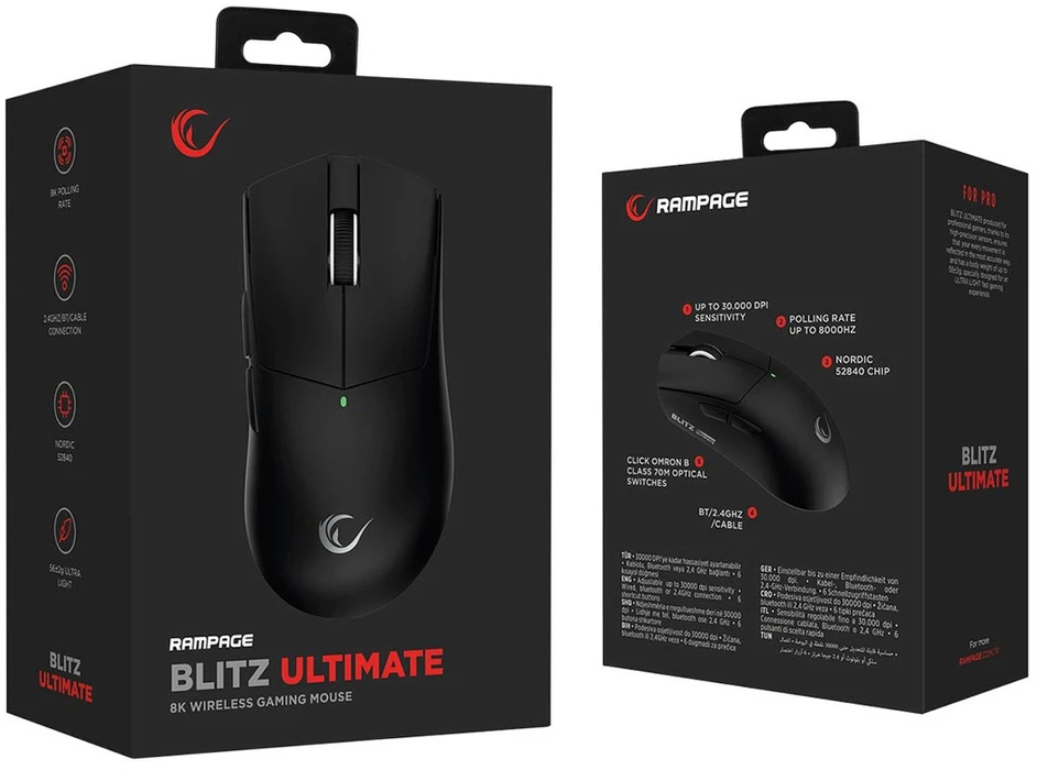 Pelė žaidimams - RAMPAGE Blitz Ultimate Belaidė Optinė pelė Juoda