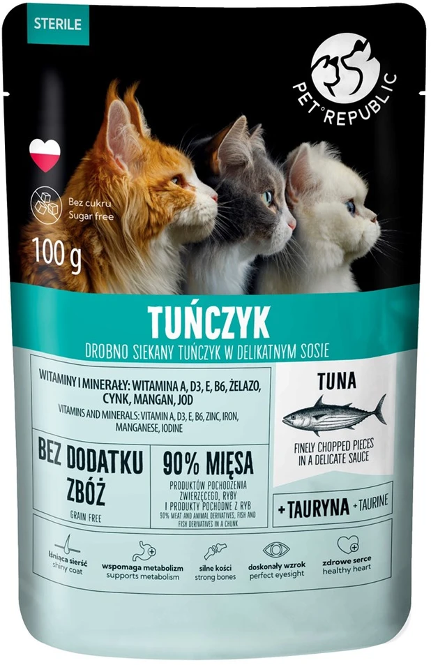 PetRepublic PET REPUBLIC Steril Smulkiai pjaustytas tunas padaže - šlapias kačių maistas - 100 g