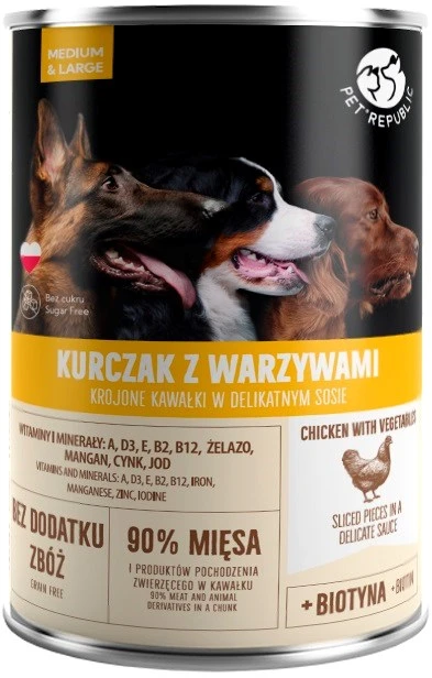PET REPUBLIC Vidutinė ir didelė vištiena suaugusiems su daržovėmis - šlapias šunų maistas - 1250g