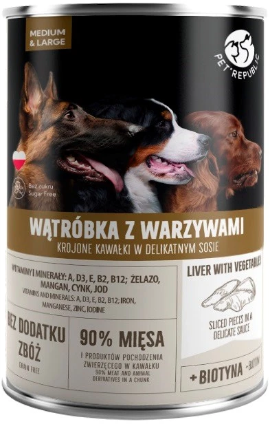 PET REPUBLIC suaugusiems, vidutiniams ir didelėms kepenims su daržovėmis - šlapias šunų maistas - 1250 g