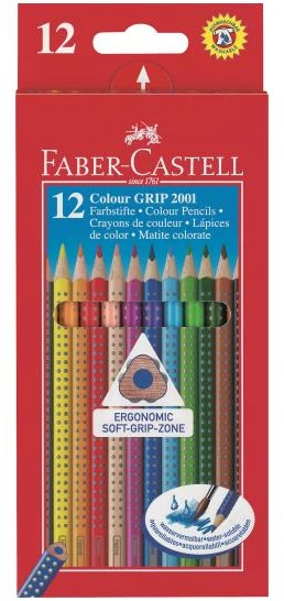 Spalvoti akvareliniai pieštukai Faber-Castell Grip, tribriauniai, 12 spalvų